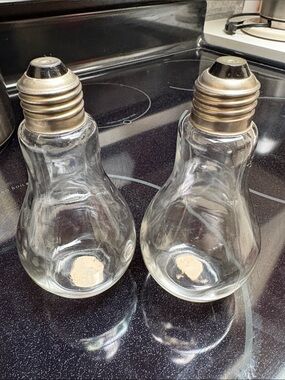 Vintage Vandor 1969 Clear Glass Bulb Shaped Salt and Pepper Shakers - Set of 2